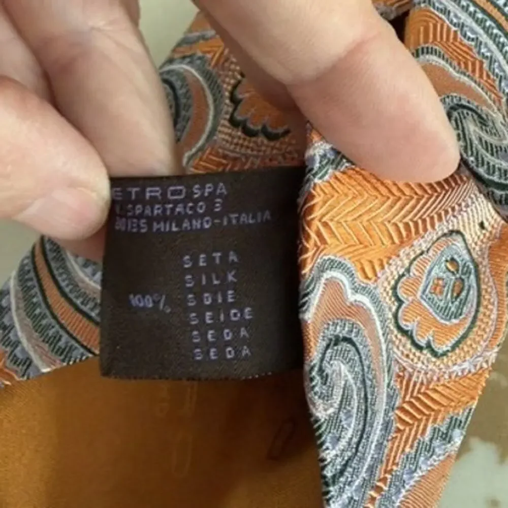 ETRO Silk Tie Mens Orange Paisley Luxury Designer Italy Classic Necktie